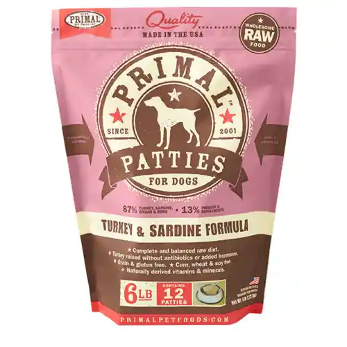 Primal Dog Raw Turkey & Sardines Patties 6 Lbs