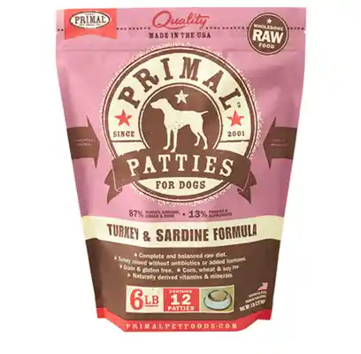 Primal Dog Raw Turkey & Sardines Patties 6 Lbs