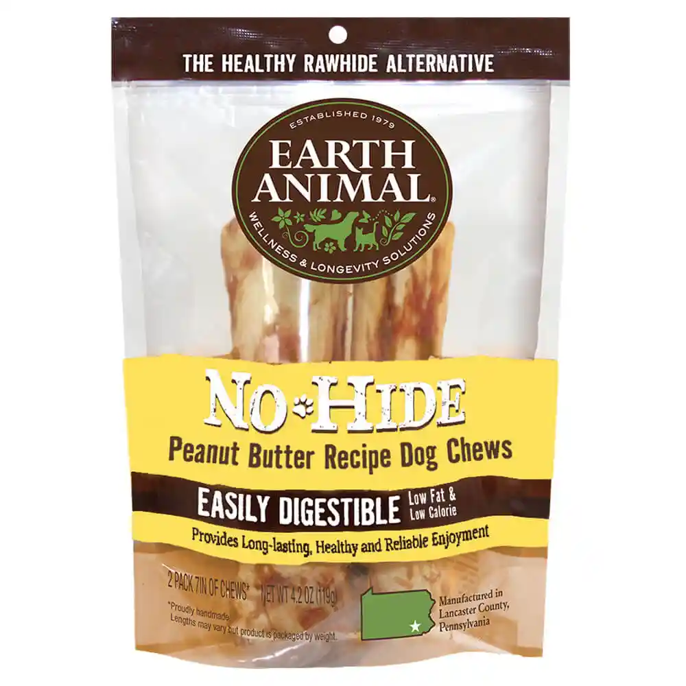 Earth Animal No Hide Peanut Butter Chews 7" 2 Pack
